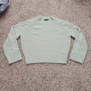 J. Crew Cashmere Boucle Cable Sleeve Sweater Sage Green Crew Neck Size Small